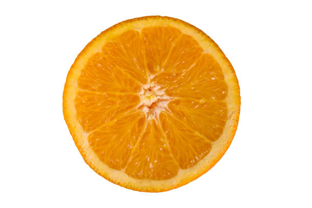 istock Halved orange fruit isolated on a white background 1143339026