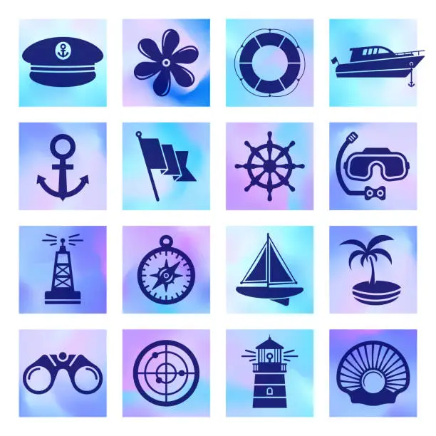 Vector illustration of Nautical & Maritime Club Holographic Style Vector Icon Set