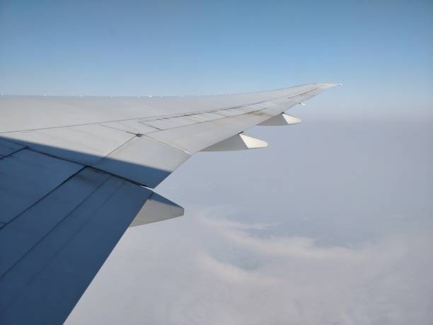istock aerial view from an airplane of its wing 1143346342