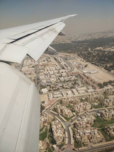 istock aerial view from an airplane of its wing 1143346347