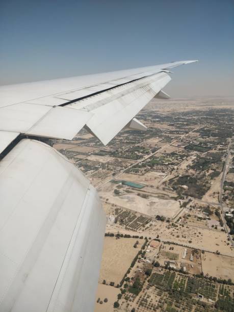 istock aerial view from an airplane of its wing 1143346349
