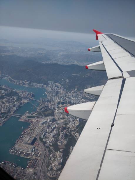 istock aerial view from an airplane of its wing 1143346354
