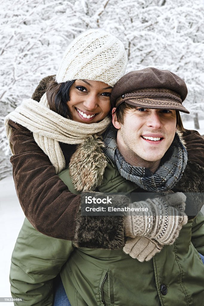 Couple having fun outside in winter  Friendship Stock Photo