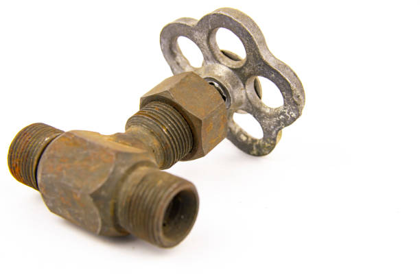Old water tap on white background, space for text
