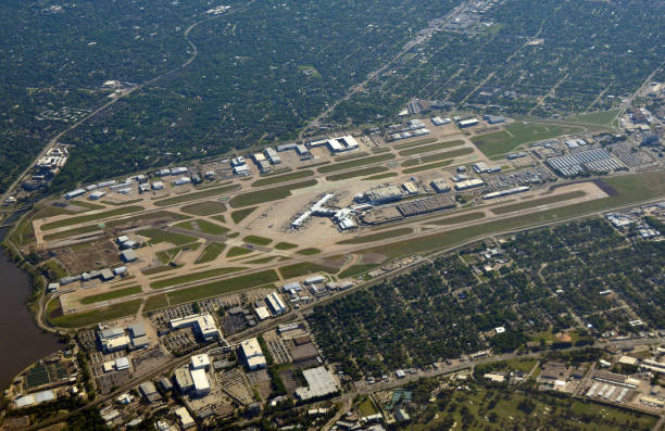 Dallas airport from high latitude Dallas Love Field (KDAL) airport seen from high altitude. dallas texas photos stock pictures, royalty-free photos & images