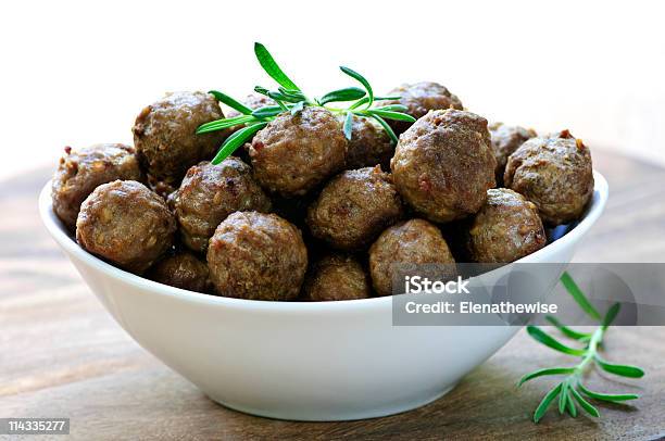 Meatballs In A White Bowl With A Touch Of Rosemary Stock Photo - Download Image Now - Caterer, Food, Appetizer