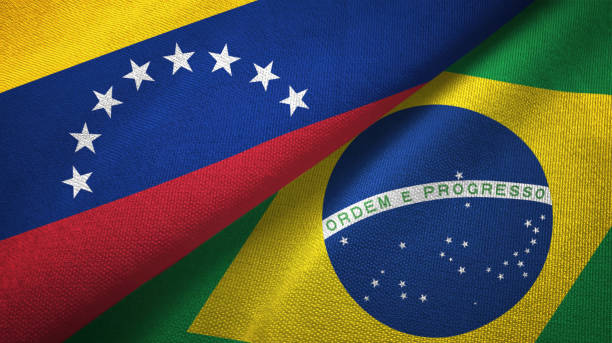 Venezuela and Brazil two flags textile cloth, fabric texture Venezuela and Brazil flags together relations textile cloth, fabric texture government large currency finance stock pictures, royalty-free photos & images