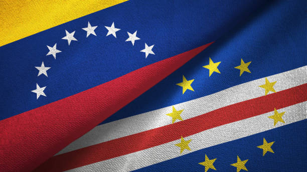 istock Venezuela and Cape Cabo Verde two flags textile cloth, fabric texture 1143354068