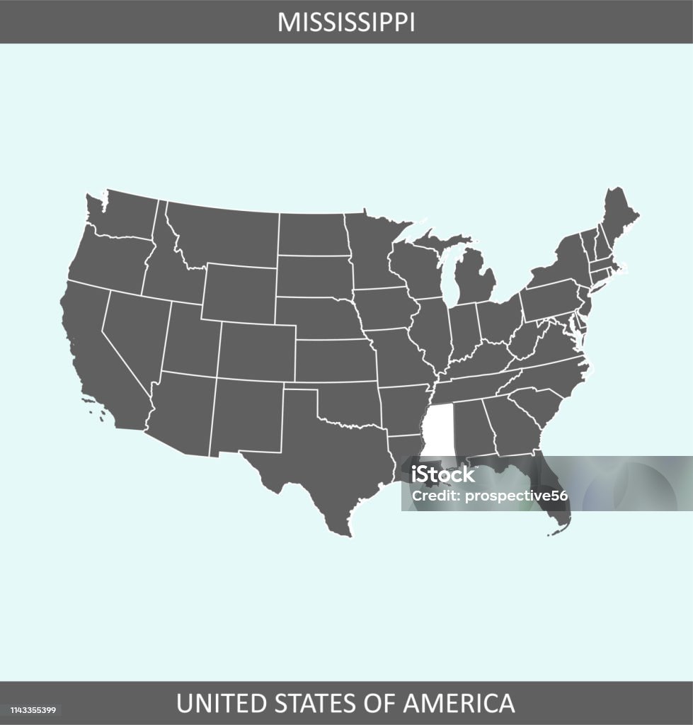 Mississippi map outline vector USA The map is accurately prepared by a map expert. Accuracy stock vector