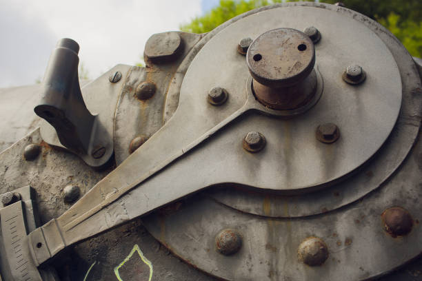 istock Metallic Rusty industrial machine parts closeup photo. 1143355488
