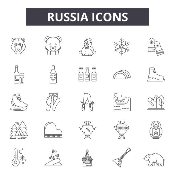 ilustrações de stock, clip art, desenhos animados e ícones de russia line icons, signs set, vector. russia outline concept, illustration: russia,russian,moscow,travel,design - russian nesting doll doll russia decoration