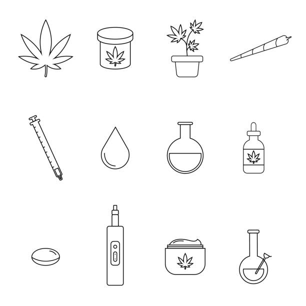 Cannabis line icon set A set of cannabis-related icons cannabis narcotic stock illustrations