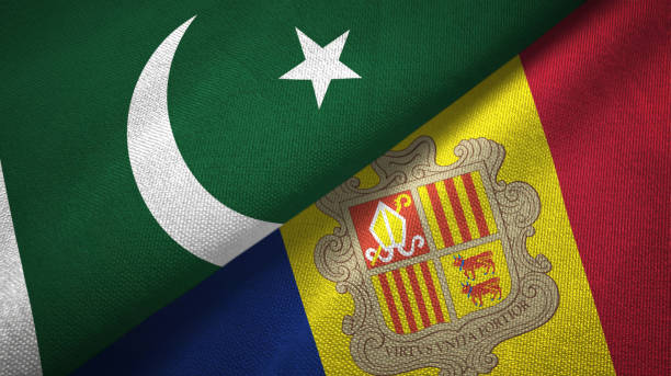 istock Pakistan and Andorra two flags textile cloth, fabric texture 1143362062
