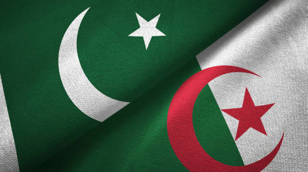 istock Pakistan and Algeria two flags textile cloth, fabric texture 1143362072