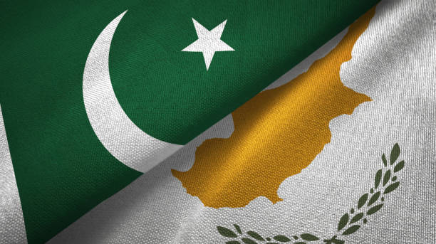 istock Pakistan and Cyprus two flags textile cloth, fabric texture 1143362129