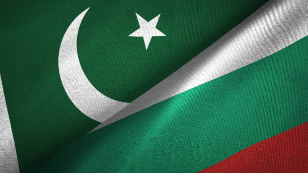 istock Pakistan and Bulgaria two flags textile cloth, fabric texture 1143362139
