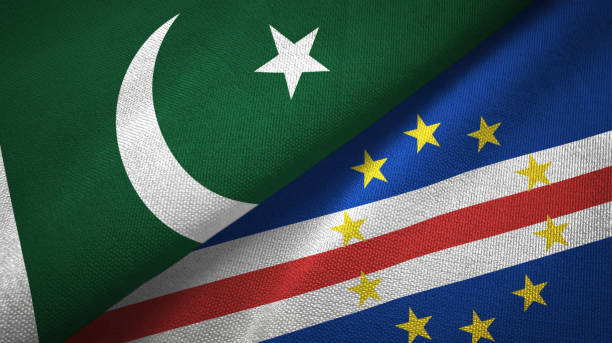 istock Pakistan and Cape Cabo Verde two flags textile cloth, fabric texture 1143362149