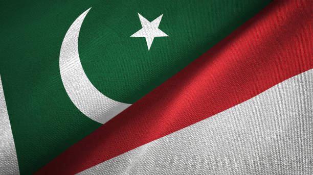 istock Pakistan and Indonesia two flags textile cloth, fabric texture 1143362198