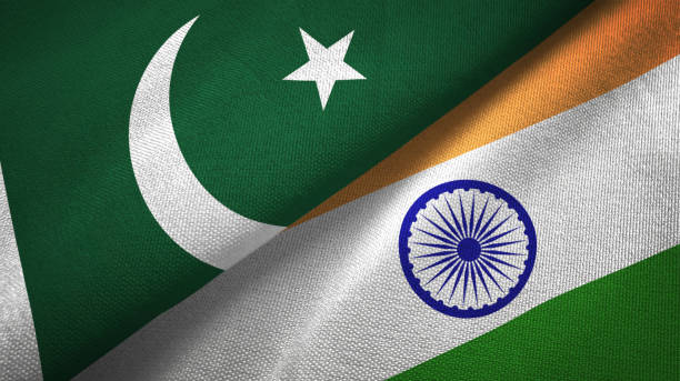 Pakistan and India two flags textile cloth, fabric texture