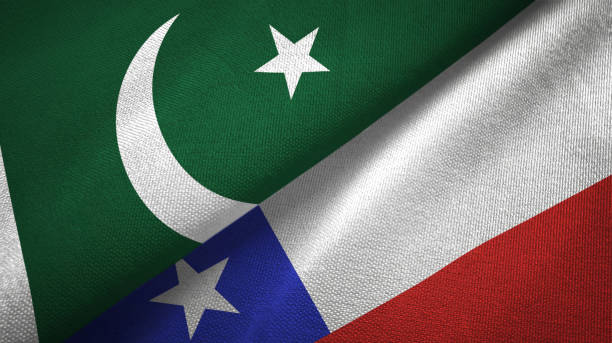 istock Pakistan and Chile two flags textile cloth, fabric texture 1143362250