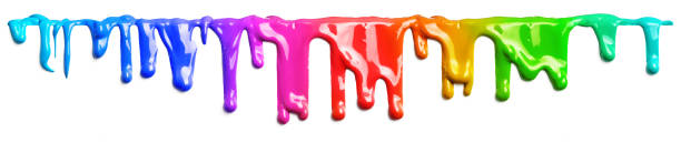 istock Colorful paint dripping isolated on white 1143363307