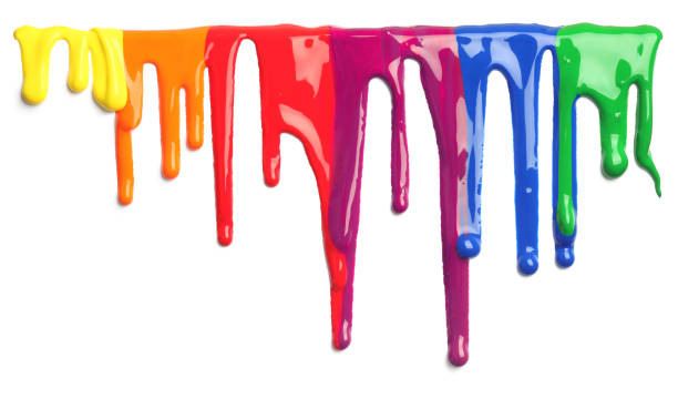 istock Colorful paint dripping isolated on white 1143363346