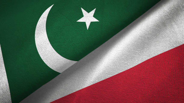 istock Pakistan and Poland two flags textile cloth, fabric texture 1143364413