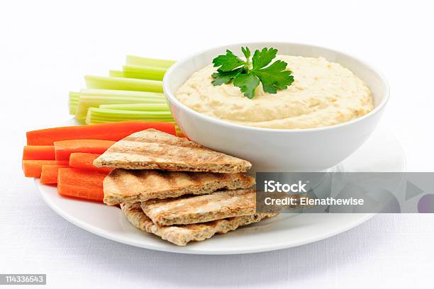 Hummus With Pita Bread And Vegetables Stock Photo - Download Image Now - Hummus - Food, Pita Bread, Carrot