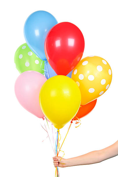 istock Hand holding balloons on white 114337225