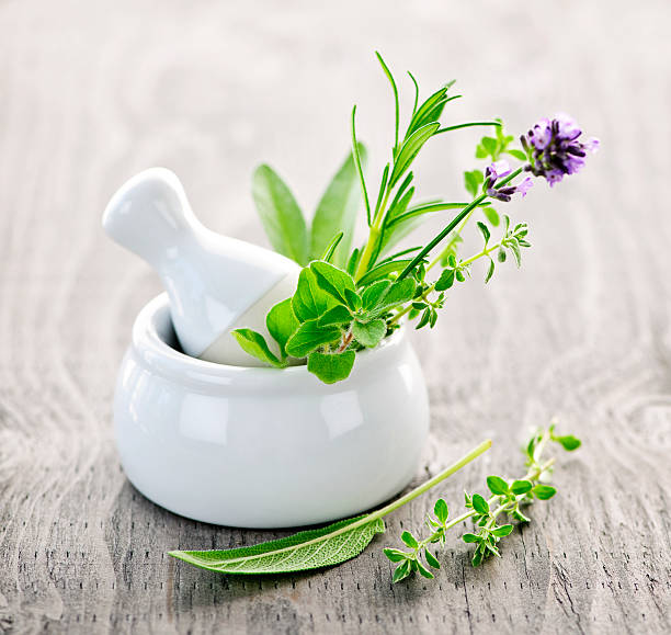istock Healing herbs in mortar and pestle 114337232