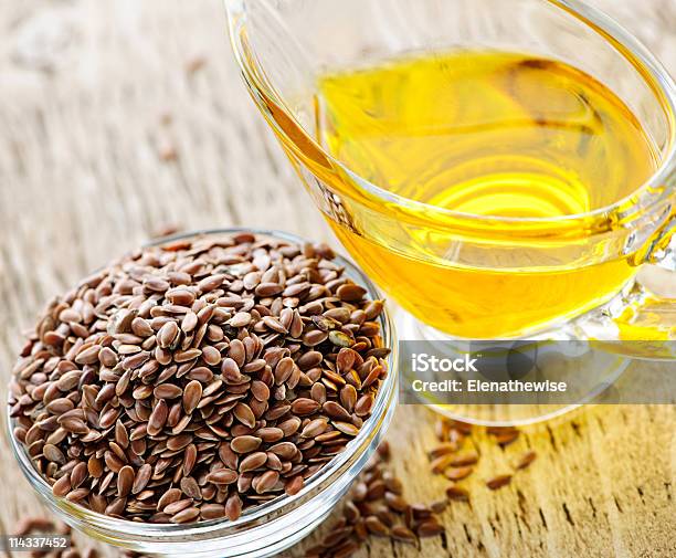 Brown Flax Seed And Linseed Oil Stock Photo - Download Image Now - Cooking Oil, Flax Seed, Agriculture