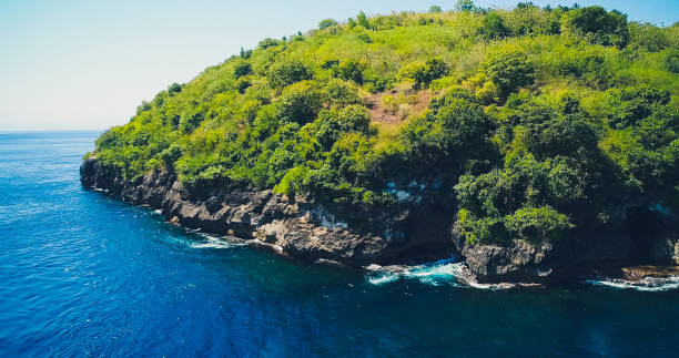 istock Drone view ocean with waves hitting the rocks on the seashore 1143375801
