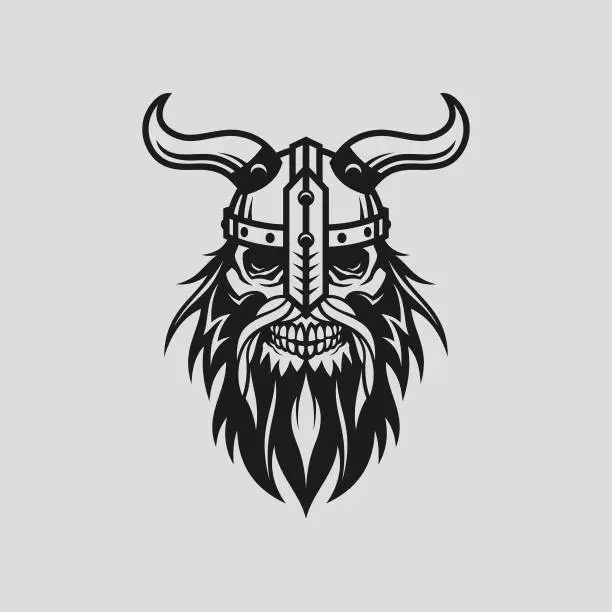 Vector illustration of Viking head skull in helmet with horns - stylized cut out vector silhouette