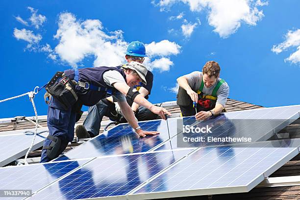 Solar Panel Installation Stock Photo - Download Image Now - Solar Panel, Installing, Solar Energy