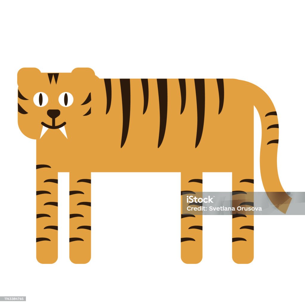 Tiger flat illustration on white Tiger flat illustration on white. Exotic plants and animals series. Africa stock vector