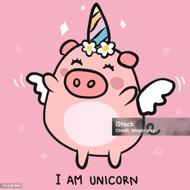 Pig Unicorn Cartoon Vector Illustration Stock Illustration - Download Image Now - Unicorn, Pig, Poster