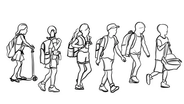 Vector illustration of School Kids Walking