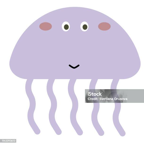 Jellyfish Flat Illustration On White Stock Illustration - Download Image Now - Animal, Animal Wildlife, Cartoon