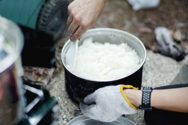 Cook rice at the camp