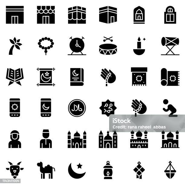 Ramadan Related Vector Icon Set Solid Style Stock Illustration - Download Image Now - Islam, Praying, Time
