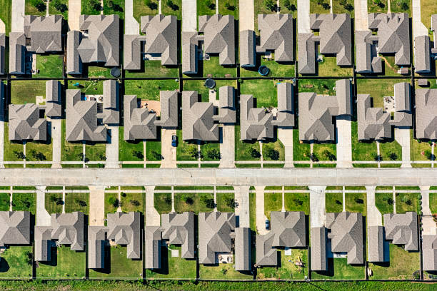 郊外マスター計画された近所の空中 - aerial view suburb housing development texas ストックフォトと画像