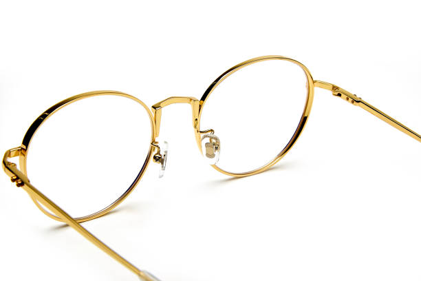 istock Golden border glasses on white background 1143414718