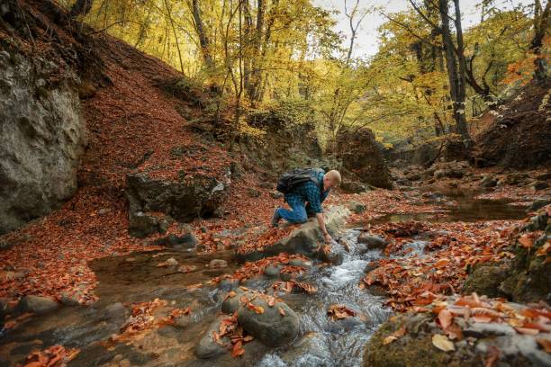 istock Man scoops up water from a mountain stream 1143416735