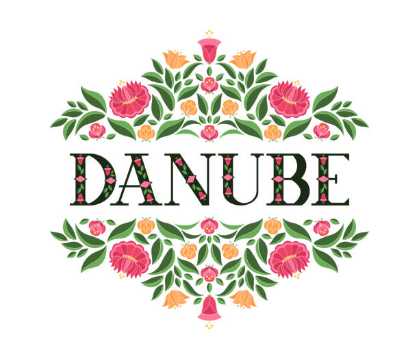 illustrations, cliparts, dessins animés et icônes de danube, hongrie illustration vecteur. fond avec motif floral traditionnel de l’ornement de broderie hongroise - danube river illustrations