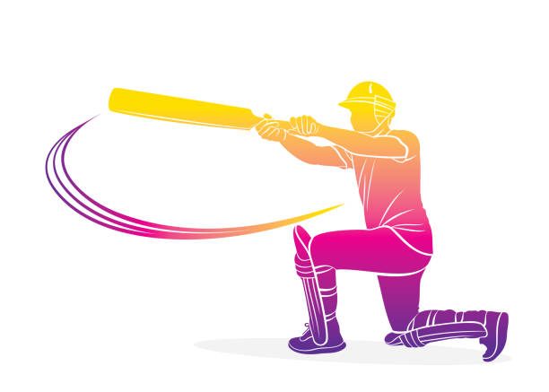illustrazioni stock, clip art, cartoni animati e icone di tendenza di giocatore di cricket colpire colpo grosso - battitore del cricket