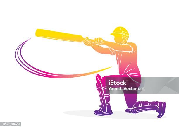 Cricket Player Hitting Big Shot Stock Illustration - Download Image Now - Sport of Cricket, Cricket Bowler, Cricket Player