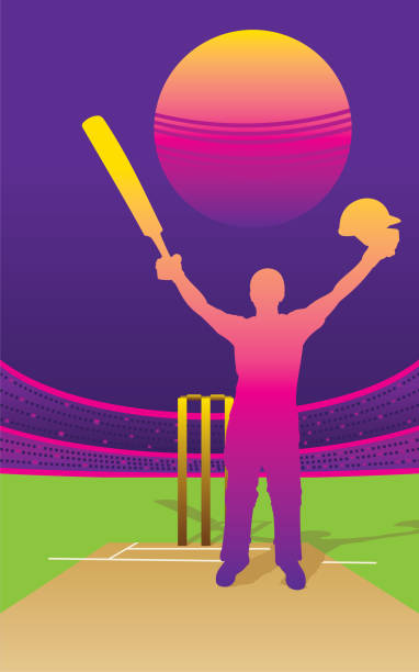 ilustrações, clipart, desenhos animados e ícones de jogador de críquete batendo grande tiro - sport of cricket cricket player cricket field bowler