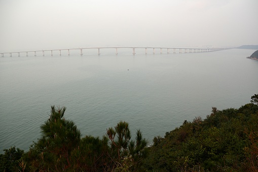 The Hong Kong-Zhuhai-Macao bridge, viewed from Fu Shan viewing point, Tai O, Lantau island - Hong Kong