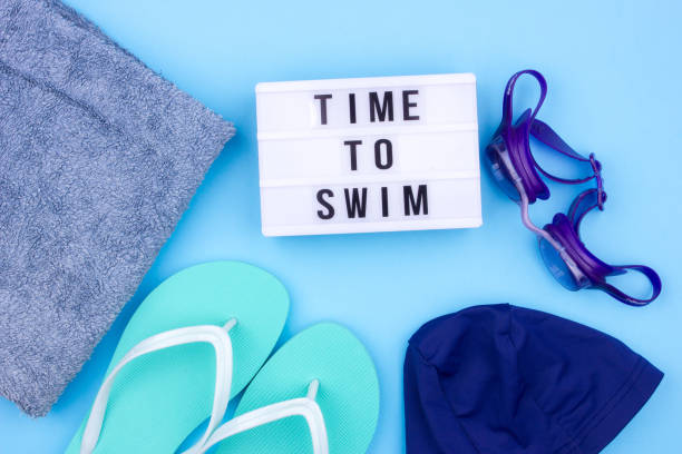 istock Swimming set - slippers, towel, goggles, swimming cap 1143431441