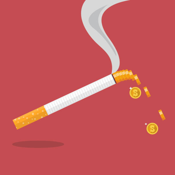 Cigarette with a smoke formed coin vector art illustration